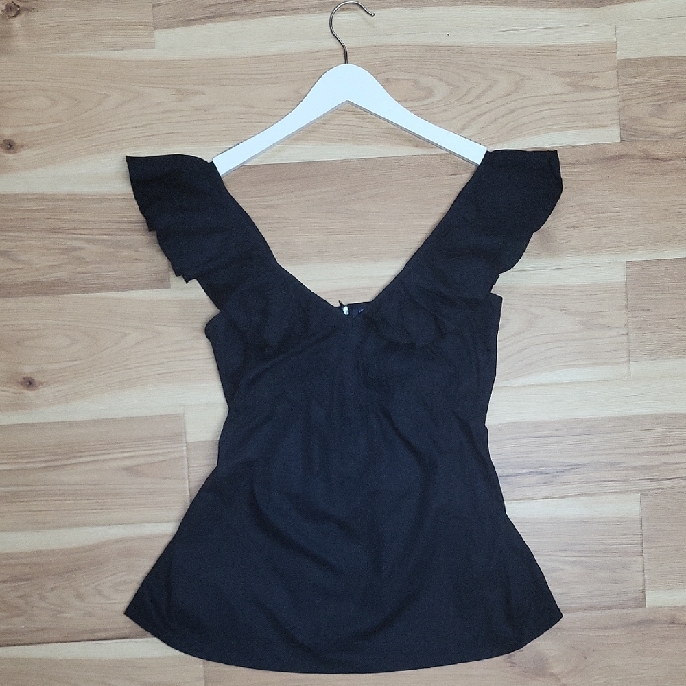 Black Ruffle Sleeve Top